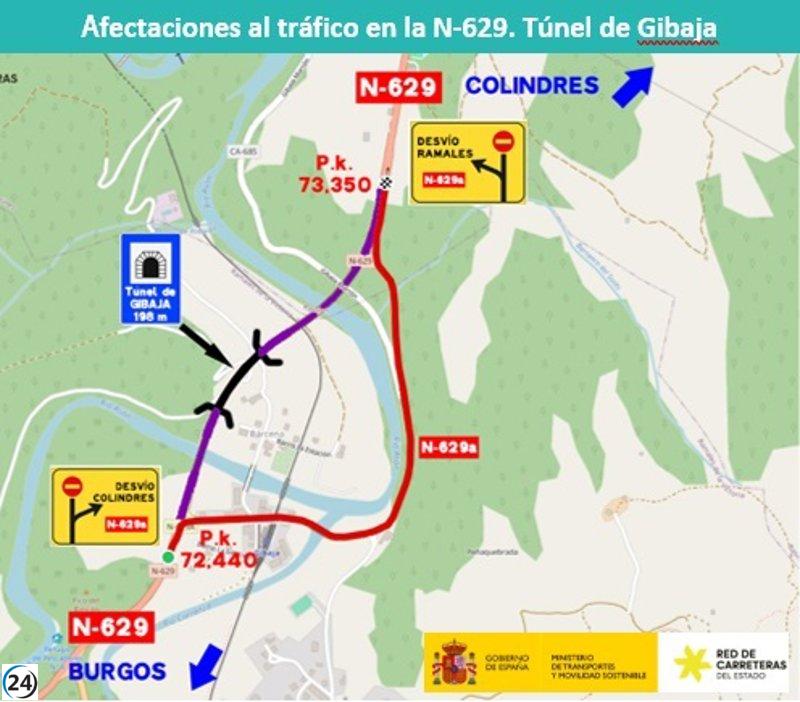 Simulacro de incendio en el túnel de Gibaja provoca corte de tráfico en la N-629 este jueves.