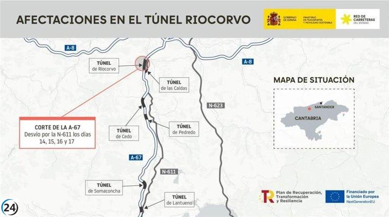 Corte en la A-67 a la altura del túnel de Riocorvo desde este martes en dirección a Santander.